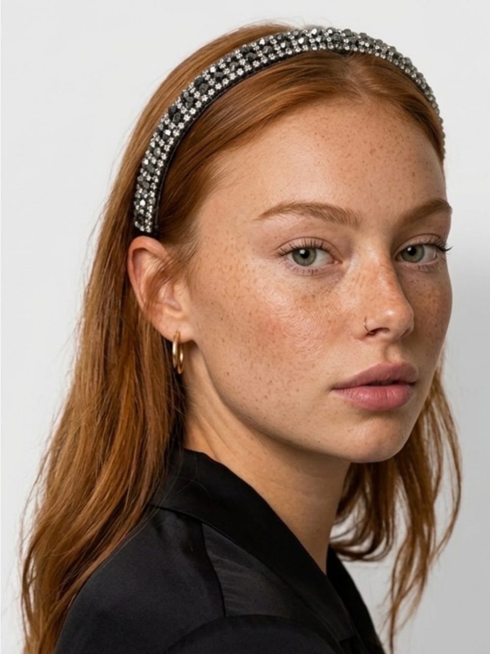 Beaded rhinestone black headband